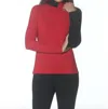 J'envie/eli Split Collar Tunic Top In Red/black In Red