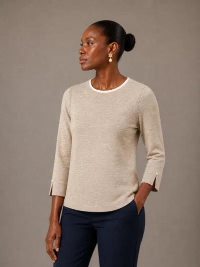 J'envie/eli The Bari 3/4 Sleeve Top In Wheat/white In Neutral