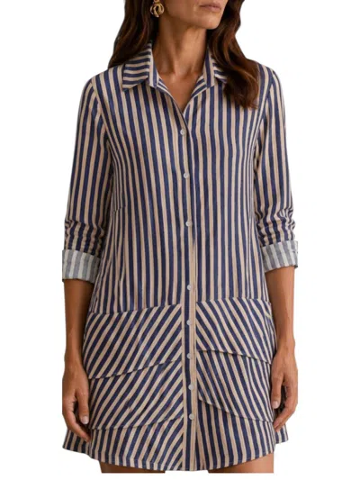 J'envie/eli The Panama Mini Dress In Indigo/sand In Multi