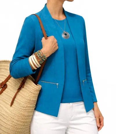 J'envie/eli Torino Zip Ribbed Cardigan In French Blue
