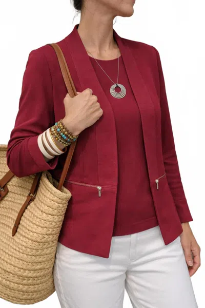 J'envie/eli Torino Zip Ribbed Cardigan In Sangria In Red