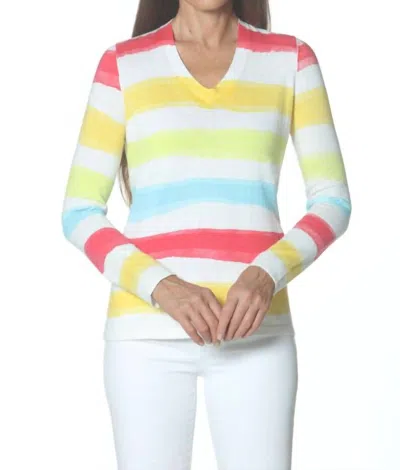 J'envie/eli V-neck Striped Top In White/multi