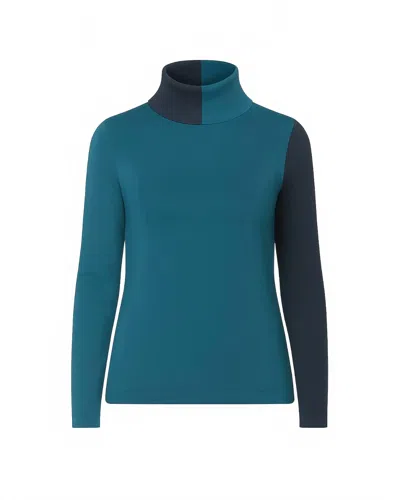 J'envie/eli Women's Stockholm Turtleneck Top In Teal/black In Blue