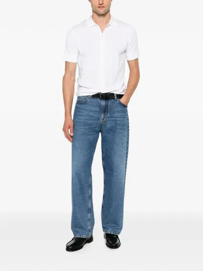 Jeordie's Button-down Short-sleeve Knitted Cotton Shirt In Blue