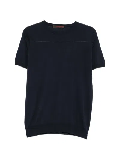 Jeordie's Fine-knit Short-sleeve Cotton T-shirt In Blue