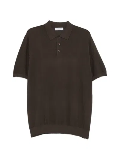Jeordie's Fine-knit Short-sleeve Polo Shirt In Brown