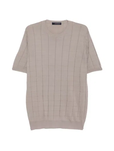 Jeordie's Grid-knit Short-sleeve T-shirt In Brown