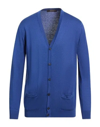 Jeordie's Man Cardigan Blue Size Xxl Silk, Cotton