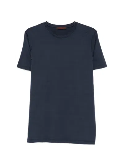 Jeordie's Raw-edge Short-sleeve Cotton T-shirt In Blue