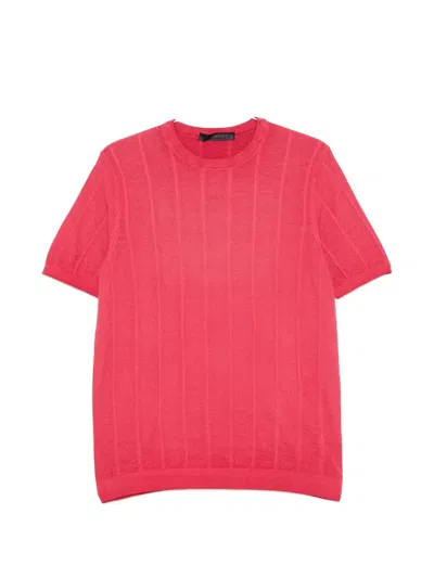 Jeordie's Ribbed-knit Short-sleeve Sweater In Red