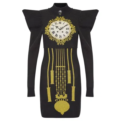 Pre-owned Jeremy Scott 2008 Runway  Novelty Grandfather Clock Dress In Black