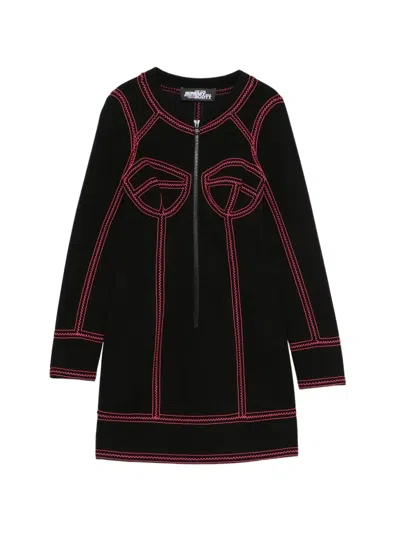 Pre-owned Jeremy Scott 2010 Contrast-stitch Zip-up Midi Dress In 黑色