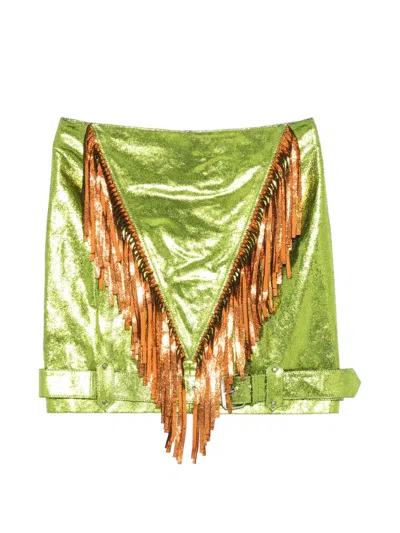 Pre-owned Jeremy Scott 2010s Fringed Mini Skirt In Green