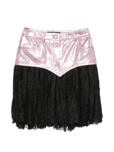 Pre-owned Jeremy Scott 2010s Lace-trim Leather Mini Skirt In Black