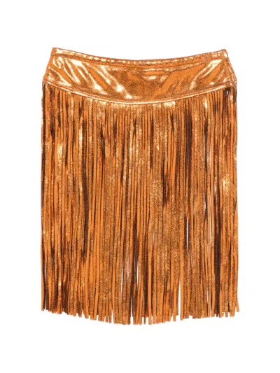 Pre-owned Jeremy Scott 2010s Metallic-effect Fringed Mini Skirt In Orange