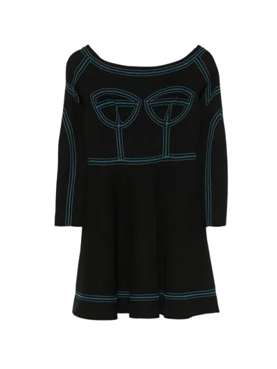 Pre-owned Jeremy Scott 2020s Contrast-stitch Long-sleeve Dress In 黑色