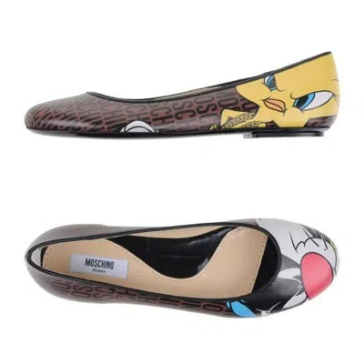 Pre-owned Jeremy Scott Aw15 Moschino Couture  Looney Tunes Tweety Flat Ballet Shoes In Brown