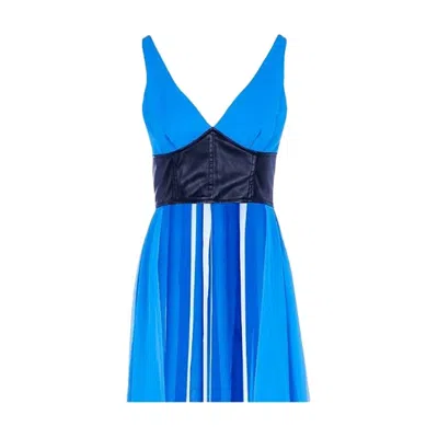 Pre-owned Jeremy Scott Aw16 Moschino Couture  Black Faux Leather Top W/ Blue Silk Back Tail
