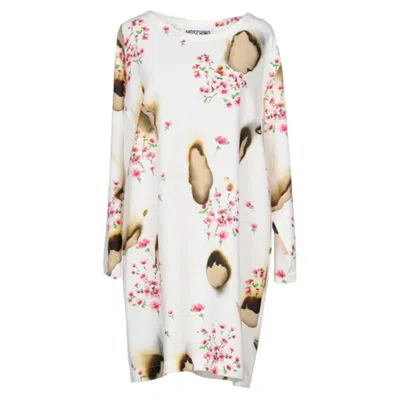 Pre-owned Jeremy Scott Aw16 Moschino Couture  Burnt Effect Floral White Rayon Dress