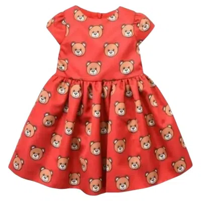Pre-owned Jeremy Scott Aw17 Moschino , 9-12 Months, Red Baby All Over Teddy Bears, Dress