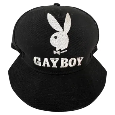 Pre-owned Jeremy Scott Aw19 Moschino Gayboy Cotton Black Hat Adjustable Playboy Baseball Cap