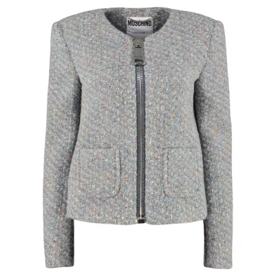 Pre-owned Jeremy Scott Aw20 Moschino Couture Boucle Wool Jacket By , Size Us 10 In Gray