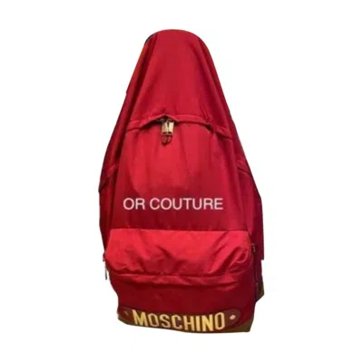 Pre-owned Jeremy Scott Aw20 Moschino Couture  Oversized Giant Red Backpack W/ Gold Logo