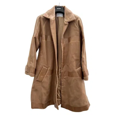 Pre-owned Jeremy Scott Aw20 Moschino Couture Packaging Materials Overcoat By  In Brown