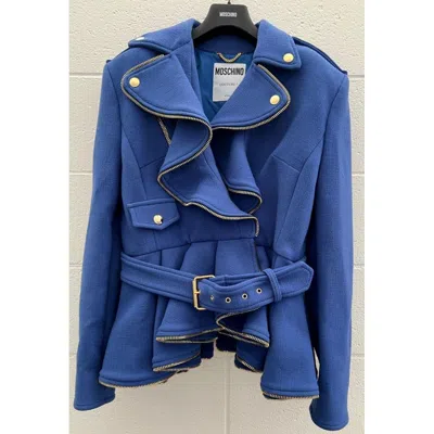 Pre-owned Jeremy Scott Aw21 Moschino Couture Blue Jacket/coat Gold Hardware By