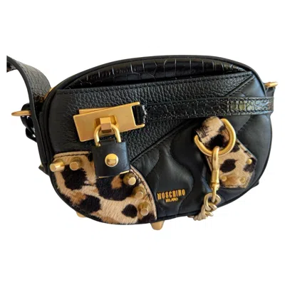 Pre-owned Jeremy Scott Aw21 Moschino Couture Gold Leopard Black Leather Shoulder Bag By