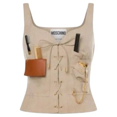 Pre-owned Jeremy Scott Aw21 Moschino Couture  Beige Gabardine Survivor Kit Bustier Top In Brown