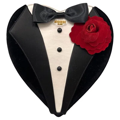 Pre-owned Jeremy Scott Aw22 Moschino Couture  Black Tuxedo Groom Bow Tie Heart Shaped Bag