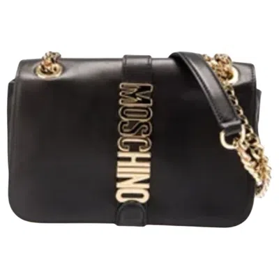 Pre-owned Jeremy Scott Aw22 Moschino Couture  Black Vertical Logo Leather Shoulder Bag