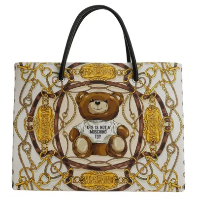 Pre-owned Jeremy Scott Aw22 Moschino Couture  Teddy Bear All Over Chains & Plaque Tote Bag In Brown