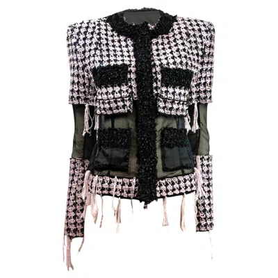 Pre-owned Jeremy Scott Balmain Olivier Rousteing Fall 2019 Look 20 Black Pink Fringe Tweed Jacket