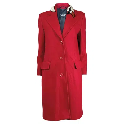 Pre-owned Jeremy Scott Boutique Moschino  Fall 2020 Red Wool Coat Swan Collar