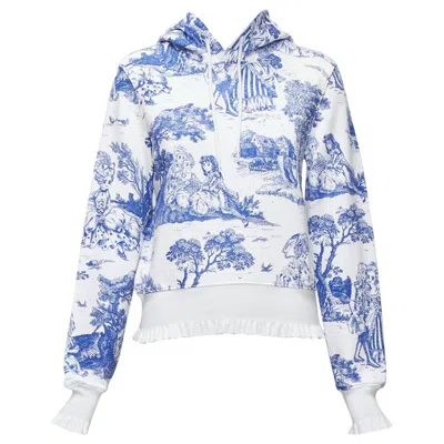 Pre-owned Jeremy Scott Moschino Anime Toile De Jouy Blue White Frill Trim Hoodie Sweater It36 Xxs
