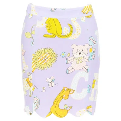 Pre-owned Jeremy Scott Moschino Couture! 2022 Runway Calico Animals Cartoons Scallop Mini Skirt It38 Xs In Gray