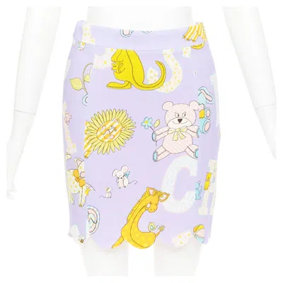 Pre-owned Jeremy Scott Moschino Couture! 2022 Runway Calico Animals Cartoons Scallop Mini Skirt It42 M In Gray
