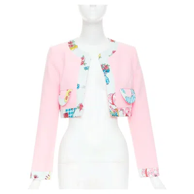 Pre-owned Jeremy Scott Moschino Couture! 2022 Runway Calico Animals Floral Trim Bolero Jacket It38 Xs In Gray