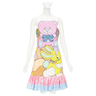 Pre-owned Jeremy Scott Moschino Couture! 2022 Runway Calico Animals Sequinned Quilted Mini Dress It40 S In Sand