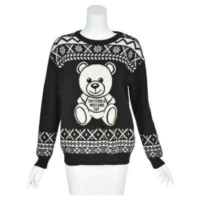 Pre-owned Jeremy Scott Moschino Couture Fw2019 This Is Not A Moschino Toy Fair Isle Teddy Bear Sweater In Black