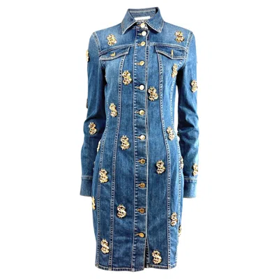 Pre-owned Jeremy Scott Moschino Couture  Fall 2019 Dollar Denim Chemise Dress In Blue