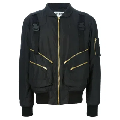 Pre-owned Jeremy Scott Moschino Couture  Ready To Bear Outwear Buckled Strap Bomber Jacket In Black