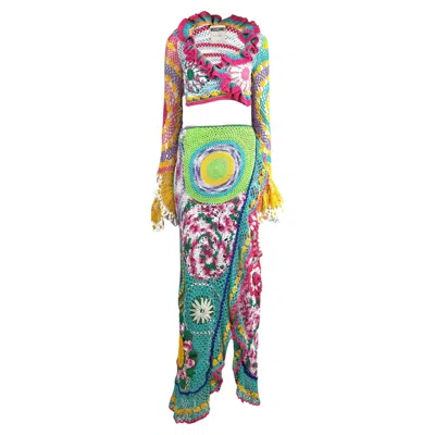 Pre-owned Jeremy Scott Moschino Couture X  Resort 2023 Look 38 Multicolored Crochet Set In Brown