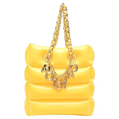 Pre-owned Jeremy Scott Moschino Yellow Inflatable Pool Float Pvc Tote Bag Logo Charm Chain Designer