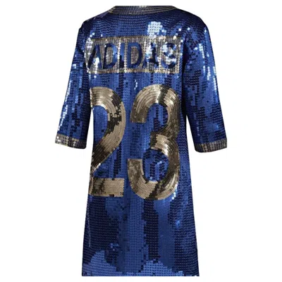 Pre-owned Jeremy Scott Msrp Adidas Originals X  Sequin Blue Jersey Football Dress Rare S