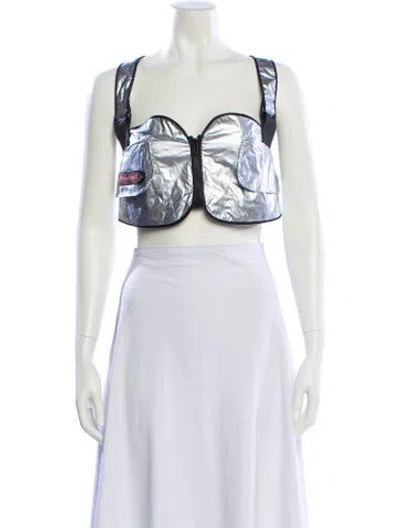 Pre-owned Jeremy Scott Printed Square Neckline Crop Top In Gray