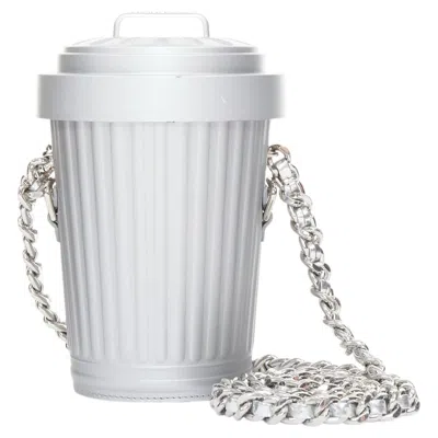 Pre-owned Jeremy Scott Rare Moschino 2017  Trash Can Leather Chain Crossbody Shoulder Bag In Gray