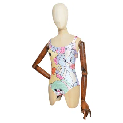 Pre-owned Jeremy Scott S/s 2022 Moschino Couture Colourful Cartoon Print Bathing - Swimming Costume In Sand